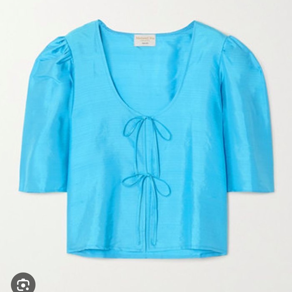 NWOT Maison Cleo Silk Agnes BLUE Blouse